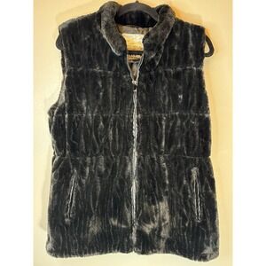 Kensie Faux Fur Black Zip Up Vest Size S